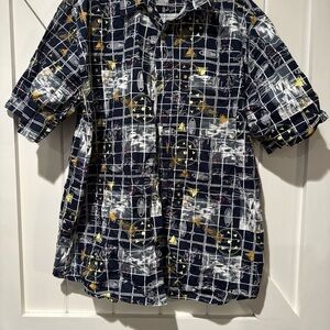 Michael Bastian Navy and Gold Checkered Shirt